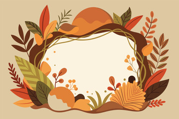 Poster - Nature-inspired vector illustration featuring foliage and clouds in a warm color palette