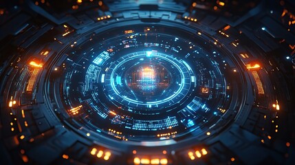 Fototapete - Futuristic circular interface glowing with intricate technology details