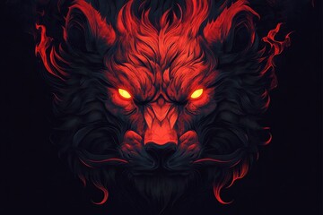  A demonic beast with glowing red eyes is staring forward