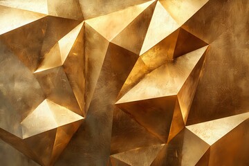 Poster - Abstract geometric golden polygonal surface with sharp angles and shadows creating dynamic modern luxury background pattern for design projects.