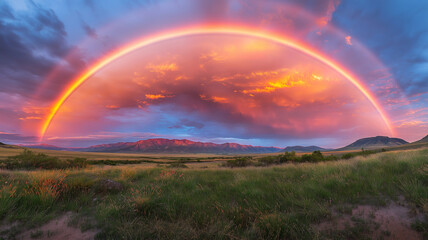 Poster - Bright, colorful sky with a radiant rainbow, adding beauty to the natural landscape