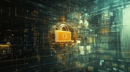 Poster - Unlocking potential digital lock suspended over gigapixel matrix virtual space image futuristic environment tech concept