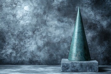 geometric cone on a concrete podium