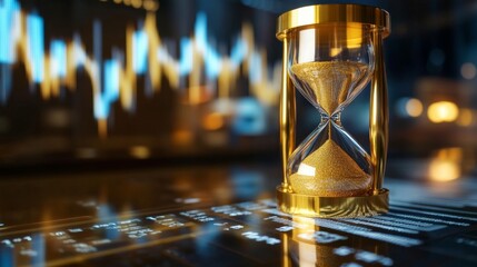 Poster - Analyzing economic data with a golden hourglass digital workspace infographic analytical environment time management concept