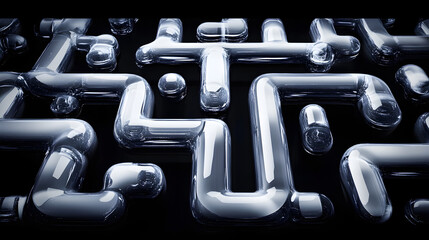 Poster - abstract geometric maze structure, glass tubes isolated on black background, 3d rendering