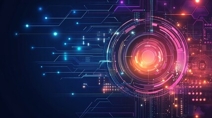 Poster - abstract digital technology background futuristic circuit board design glowing neon lines elegant pi