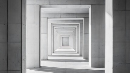 Poster - Architectural Monochromatic Concrete Corridor: A Study in Lines and Light