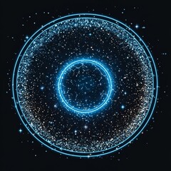 Poster - Zodiac signs encircled by a radiant sun in blue neon against a starry constellation background
