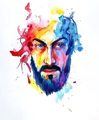 Poster - Colorful portrait of a bearded man exploding with emotions