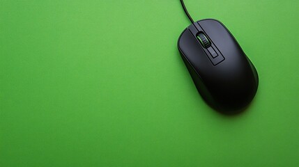 Poster - Black Computer Mouse Green Background Technology Image Digital Device Wired Mouse Office Supplies Modern Technology Equipment Professional Gadget     