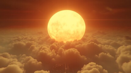 Wall Mural - giant orange moon above clouds.