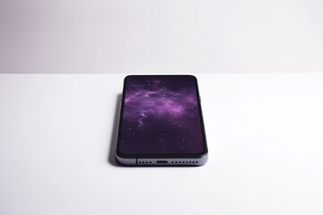Poster - Minimalist phone design with purple and black gradient and space image on a white backdrop
