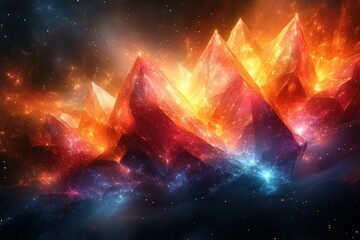 Wall Mural - cosmic crystal mountains; fiery peaks; starry nebula; backdrop