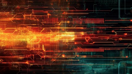 Poster - Abstract Digital Circuitry Glowing Orange Red Lines Technology Background Futuristic Network Design Modern Interface Pattern Bright Energetic Vibrant 