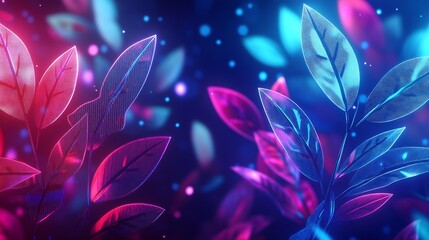 Aufkleber - Vibrant digital composition of neon leaves highlighting intricate natural details in a colorful backdrop : Generative AI
