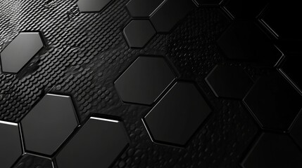 Poster - abstract black hexagon pattern dark texture background modern design elegant geometric shapes digita