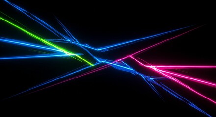 Poster - Abstract Neon Light Streaks Vibrant Pink Blue and Green Glowing Lines on Black Background