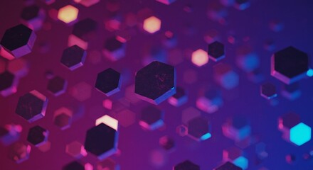 Poster - Abstract Hexagon Background Neon Purple and Blue Glowing 3D Geometric Shapes
