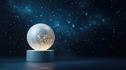 Wall Mural - Enchanting celestial orb on modern pedestal amidst starry universe
