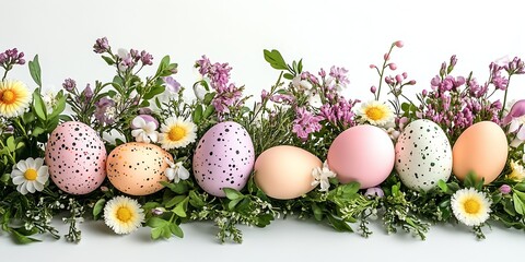 Poster - Colorful Easter eggs nestled among fresh spring flowers creating a festive and vibrant arrangement : Generative AI