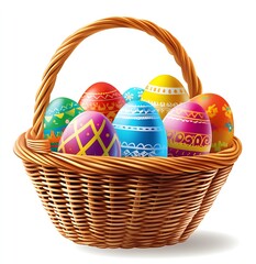 Poster - Lively and colorful Easter eggs in a woven basket enhance the joy of springtime celebrations : Generative AI