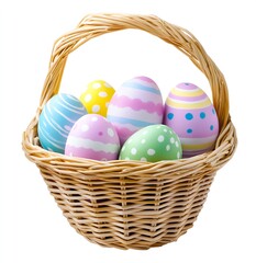 Poster - Colorful Easter Eggs in a Woven Basket Perfect for Spring Celebrations and Festivities : Generative AI