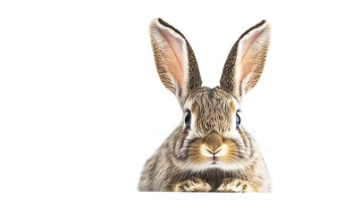 Aufkleber - Friendly rabbit with large ears and a playful demeanor peeking curiously over a white surface : Generative AI