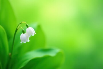 Wall Mural - Delicate lily of the valley blossoms on a vibrant spring green background , plant, image