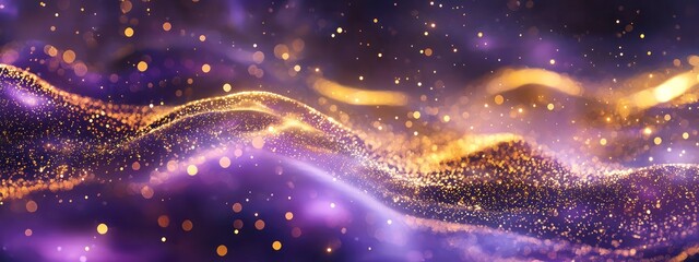 Wall Mural - purple and gold textures shimmer softly, creating glowing particle effects.