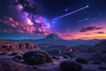 Wall Mural - captivating night sky wallpaper with celestial landscapes, vibrant meteor showers, and expansive sta