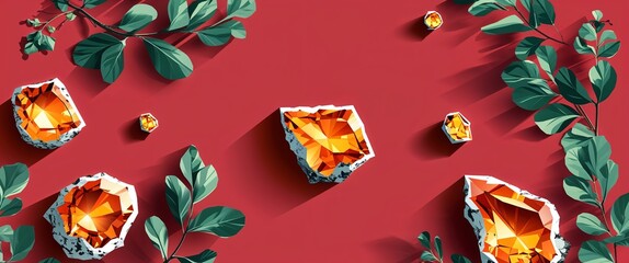 Poster - citrine pattern on red plain background digital abstract art work illustration design