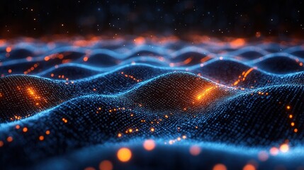 Poster - Abstract Digital Landscape: Waves of Light and Data