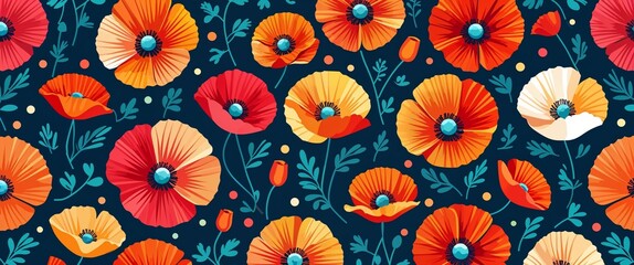 Aufkleber - poppy pattern on colorful plain background digital abstract art work illustration design