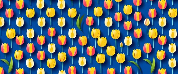 Poster - tulip pattern on blue plain background digital abstract art work illustration design
