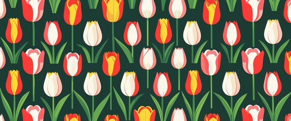 Poster - tulip pattern on green plain background digital abstract art work illustration design