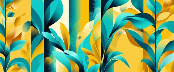 Aufkleber - turquoise pattern on yellow plain background digital abstract art work illustration design
