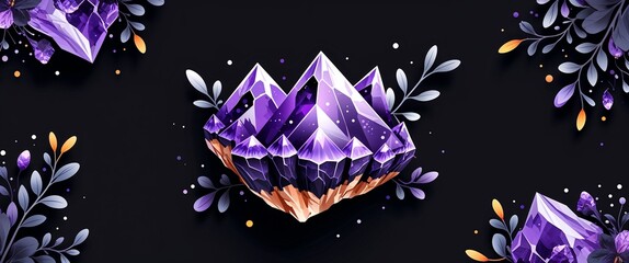 Poster - amethyst pattern on black plain background digital abstract art work illustration design