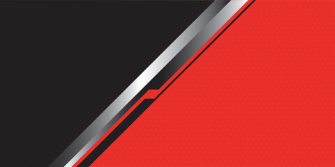Poster - abstract red metallic hexagon mesh pattern silver black line cyber slash grey triangle design modern