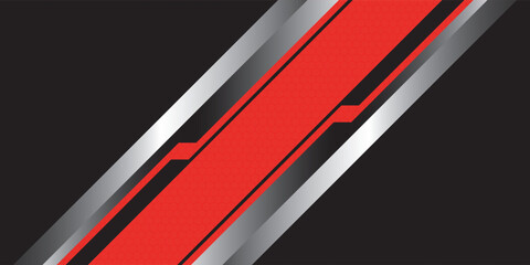 Poster - abstract red metallic hexagon mesh pattern silver black line cyber slash grey triangle design modern