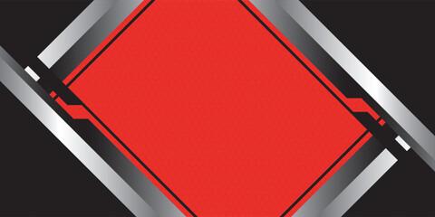 Poster - abstract red metallic hexagon mesh pattern silver black line cyber slash grey triangle design modern