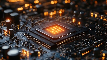 Poster - Illuminated Microchip: A Close-Up of Advanced Technology