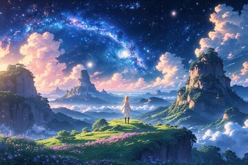 Wall Mural - stunning anime cosmic wallpaper featuring captivating celestial landscapes and vibrant astronomical 