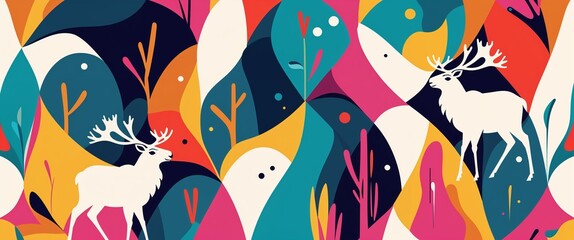 Poster - caribou pattern on colorful plain background digital abstract art work illustration design