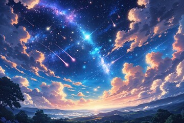 Wall Mural - enchanting anime galaxy wallpaper featuring dreamy skies dazzling meteor showers and stunning celest