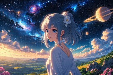 Wall Mural - stunning anime cosmic landscape wallpaper featuring breathtaking celestial views and vivid astronomi