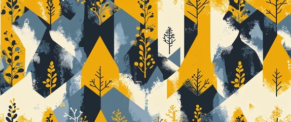 Poster - elk pattern on yellow plain background digital abstract art work illustration design
