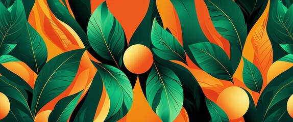 Poster - emerald pattern on orange plain background digital abstract art work illustration design