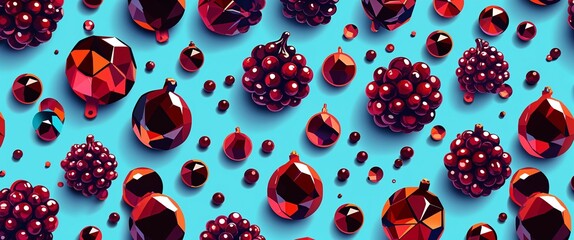Poster - garnet pattern on cyan plain background digital abstract art work illustration design