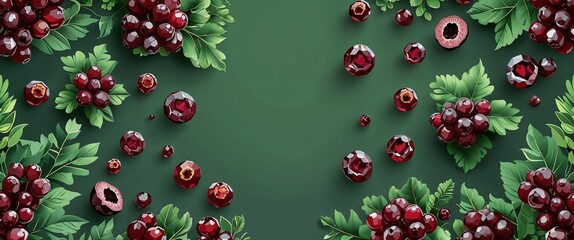 Poster - garnet pattern on green plain background digital abstract art work illustration design