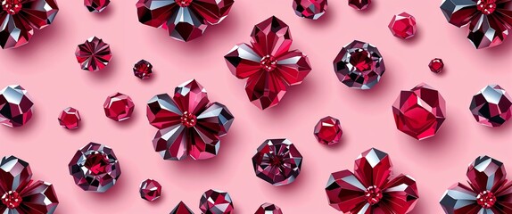 Poster - garnet pattern on pink plain background digital abstract art work illustration design